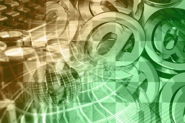 Küre ve posta işaretleri - soyut bilgisayar arka plan.