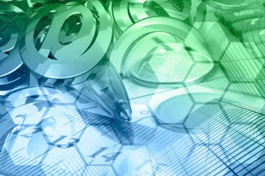 İş geçmişi binalar, posta işaretleri ve kalem.