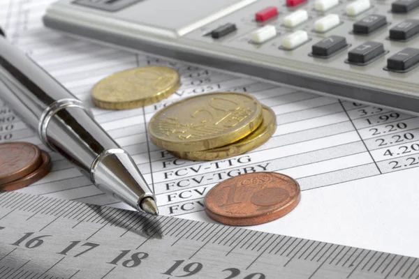 Financial Background Money Calculator Ruler Table Pen — Stock Photo, Image
