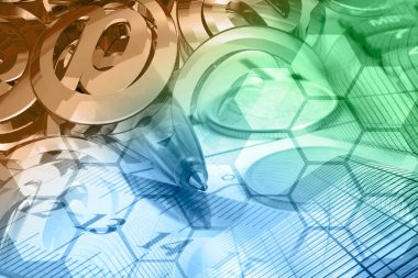 İş geçmişi binalar, posta işaretleri ve kalem.