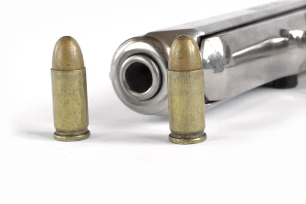 Pistol Ammunition White Background Stock Picture
