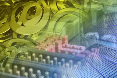 Arka dijital plan - posta işaretleri ve elektronik cihaz.