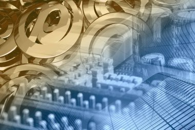 Arka dijital plan - posta işaretleri ve elektronik cihaz.