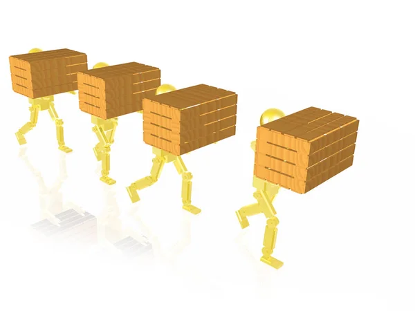 Gelbe Roboter Mit Casegoods Auf Weißem Reflektierendem Hintergrund Illustration — Stockfoto