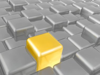 Arka plan, 3d çizim olarak sarı ve gri küpleri.