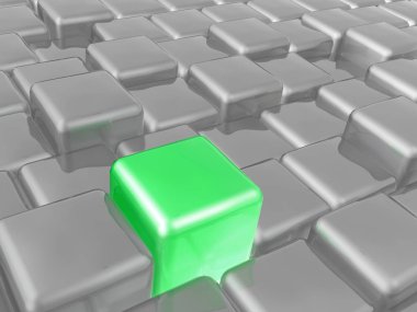 Arka plan, 3d çizim olarak yeşil ve gri küpleri.