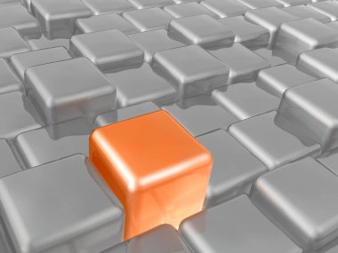 Arka plan, 3d çizim olarak turuncu ve gri küpleri.