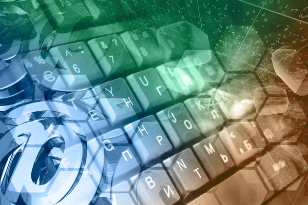 Abstrakter Computerhintergrund Mit Postzeichen Und Tastatur — Stockfoto