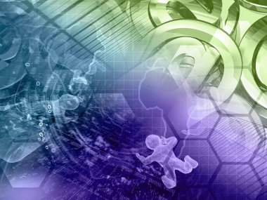 Mans, harita ve bilgisayar arka plan binalar -.