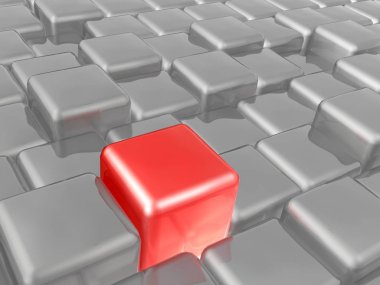 Arka plan, 3d çizim olarak kırmızı ve gri küpleri.