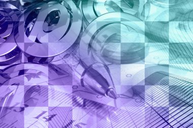 İş geçmişi binalar, posta işaretleri ve kalem.