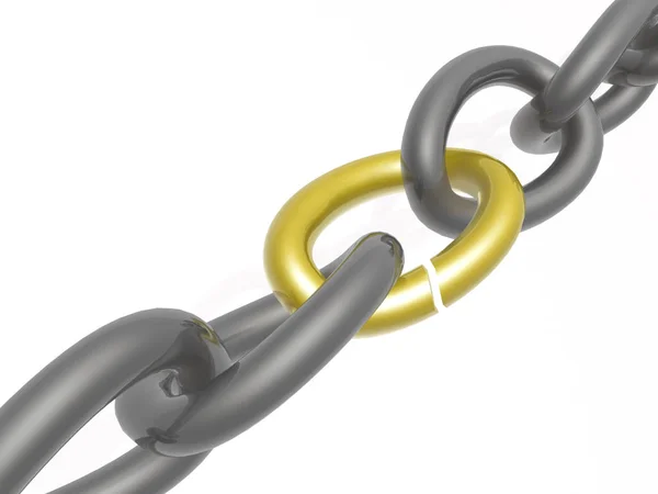 Grey Chain Yellow Link White Background Illustration — Stock Photo, Image