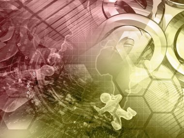 Mans, harita ve bilgisayar arka plan binalar -.