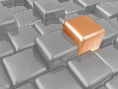 Arka plan, 3d çizim olarak turuncu ve gri küpleri.