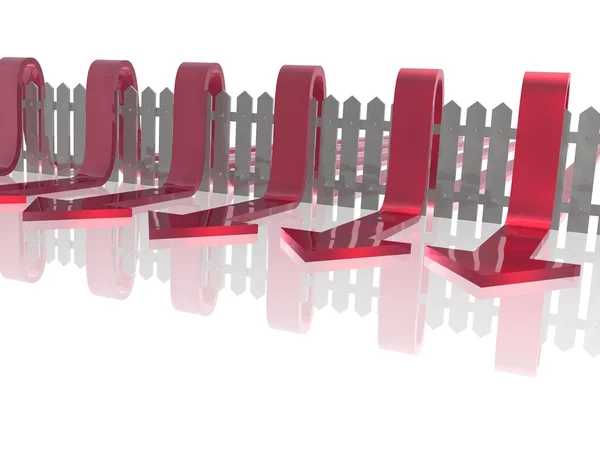 Red Arrows Fence White Reflective Background Illustration — Stock Photo, Image