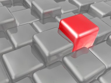Arka plan, 3d çizim olarak kırmızı ve gri küpleri.