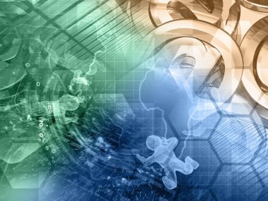 Mans, harita ve bilgisayar arka plan binalar -.