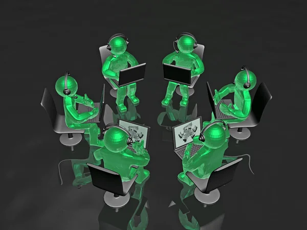 Gröna mans med bärbara datorer — Stockfoto