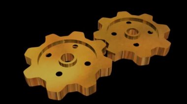 Siyah arka plan üzerine dönen altın Dişliler.