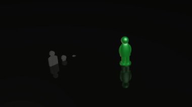 Siyah arka plan - ekip çalışması alegori yeşil ve gri adam.