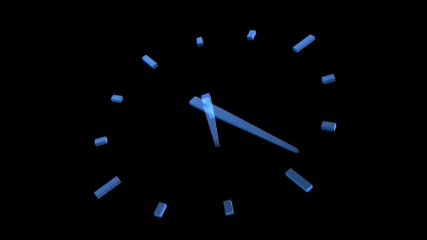 蓝色时钟在黑色背景 — 图库视频影像