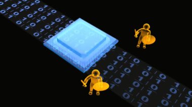 İşlemci, siyah arka plan üzerinden veri akışı.