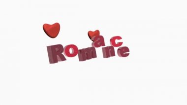 Beyaz arka planda romantik efsane ve hareketli kalpler.