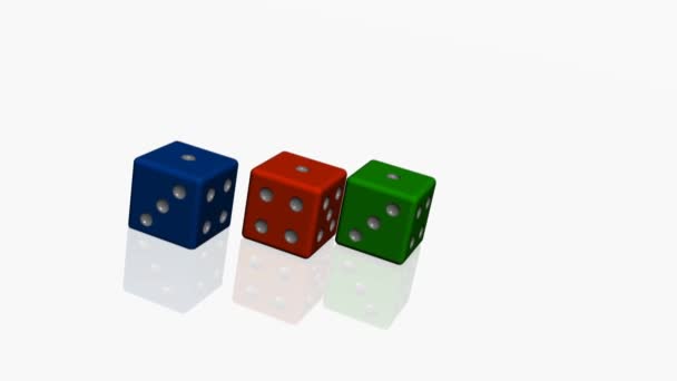 Red Green Blue Dices White Background — Stock Video