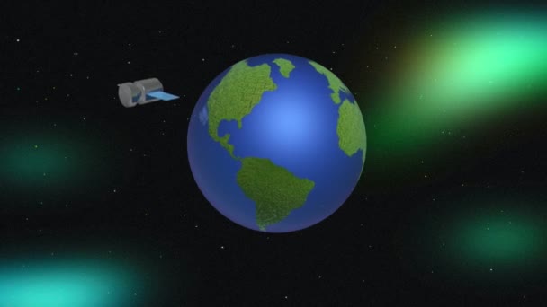 Rotierende Erdkugel Und Satelliten Auf Weltraumhintergrund — Stockvideo