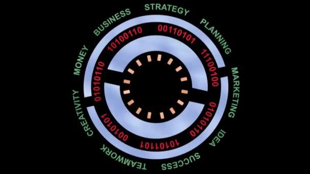 Legendas Negócios Rotativas Fundo Preto Alegoria — Vídeo de Stock