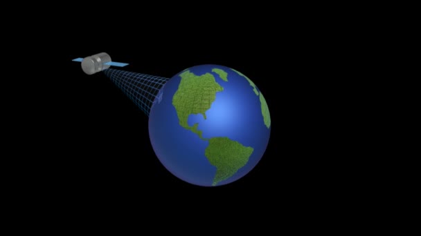 Rotierende Erdkugel Und Satelliten Auf Weltraumhintergrund — Stockvideo