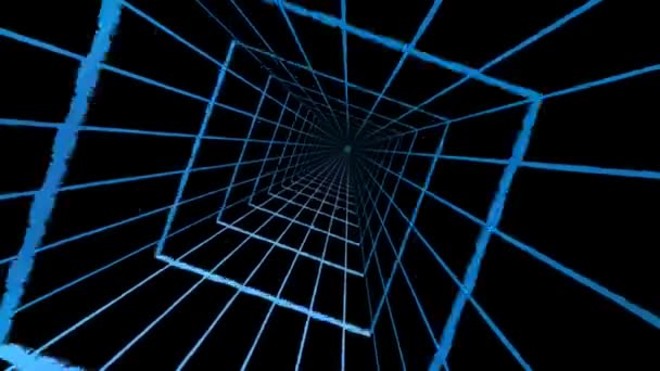 黒い背景に青い正方形のトンネル — ストック動画