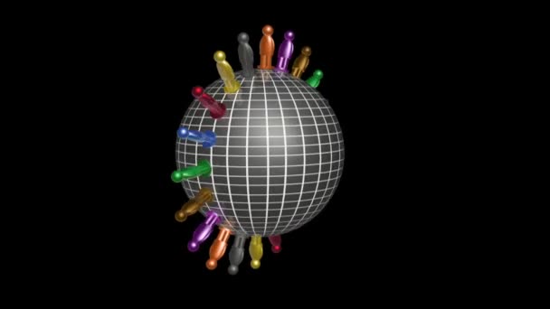 Rotating Globe Peoples Black Background — Stock Video