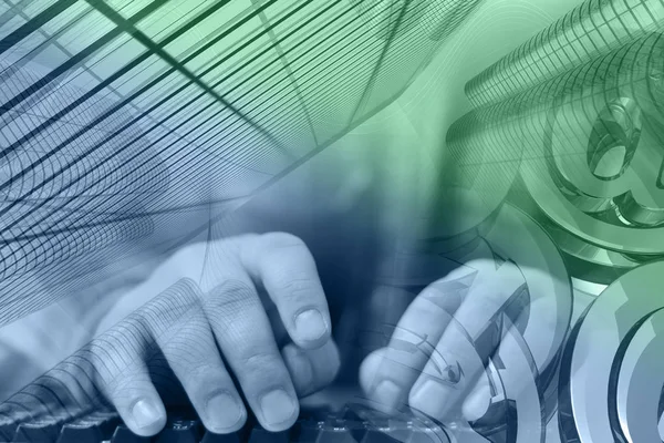 Keyboard, hands and mail signs — Stock Photo, Image