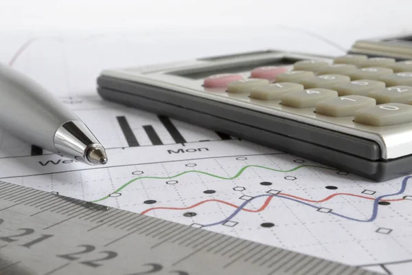 Graph, ruler and calculator — Stock Photo, Image