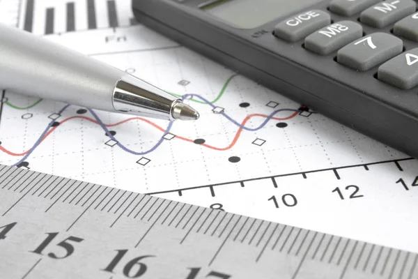 Wykres, linijka i Kalkulator Obrazek Stockowy