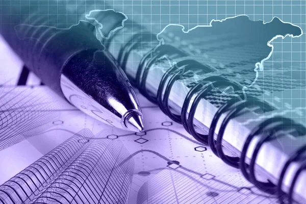 Caneta, gráfico e mapa — Fotografia de Stock