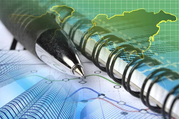 ペン、グラフ、地図 — ストック写真