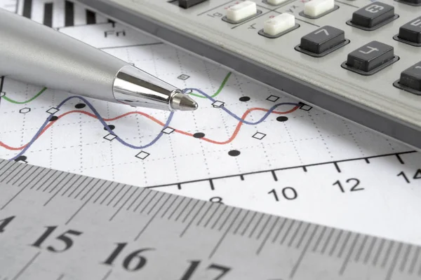 Wykres, linijka i Kalkulator — Zdjęcie stockowe