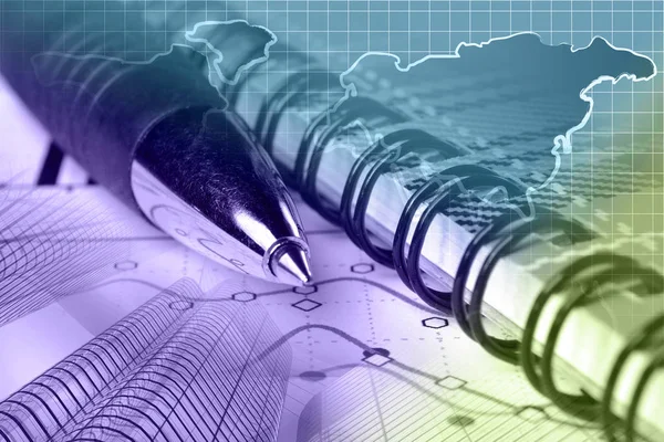 Caneta, gráfico e mapa — Fotografia de Stock
