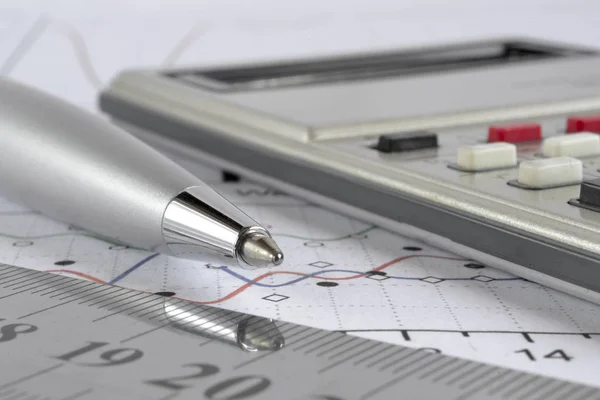 Graph, ruler and calculator — Stock Photo, Image