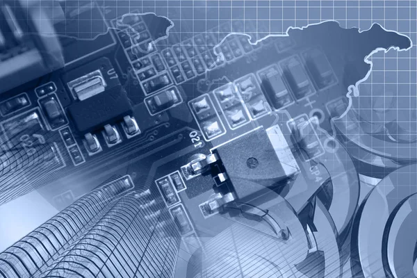 Edificios, dispositivo electrónico y mapa — Foto de Stock