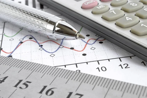 Graph, ruler and calculator — Stock Photo, Image