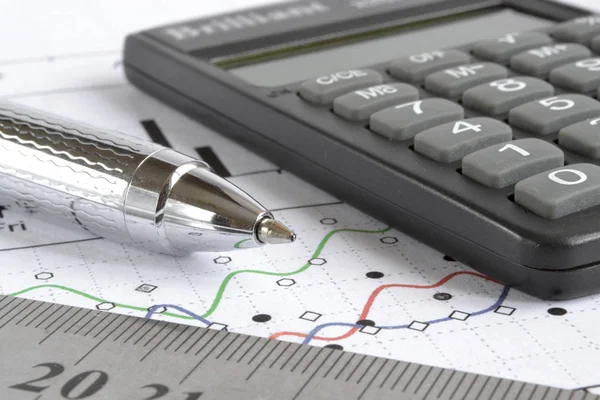 Graph, ruler and calculator — Stock Photo, Image