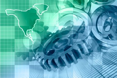 Teçhizat, posta işaretleri ve haritayla soyut bilgisayar arkaplanı.