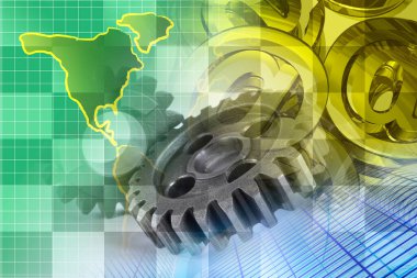 Teçhizat, posta işaretleri ve haritayla soyut bilgisayar arkaplanı.