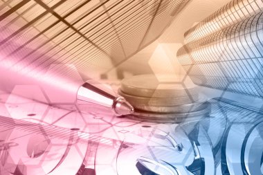 Posta, grafik ve binalarla iş kolajı.