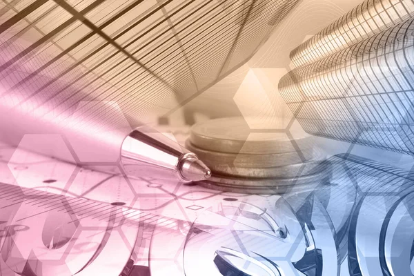 Posta, grafik ve binalarla iş kolajı.