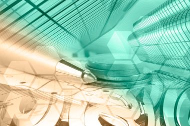 Posta, grafik ve binalarla iş kolajı.