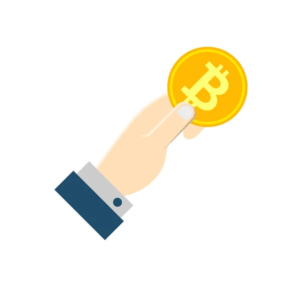 Hand met Bitcoin Flat Vector Icon — Stockvector